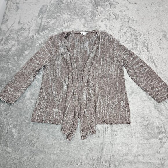 J Jill Cardigan Womens Medium Pure Jill Taupe Silver Space Dye Coastal Chic - Picture 4 of 8